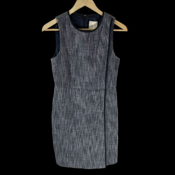 J. Crew Suiting Blue Tweed Faux Wrap Skirted Sleeveless Dress Sz 6 - Picture 1 of 5